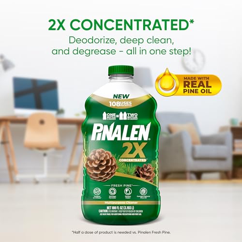 PINALEN 2X MAX AROMAS CONCENTRATED MULTIPURPOSE CLEANER – FRESH PINE SCENT – 108 FL OZ – ALL PURPOSE CLEANER FOR KITCHEN, BATHROOM, FLOORS & OUTDOORS