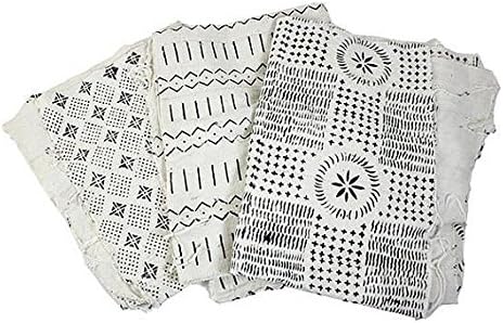 Cyberhustlin Bambara Mud Cloth Mali African Fabric Home Decorative Handmade Multifunction Upholstery (White & Black)