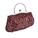BMC Red Beaded Sequin Design Metal Frame Kissing Lock Clasp Satin Interior Evening Clutch - Exuding Eloquence Collection