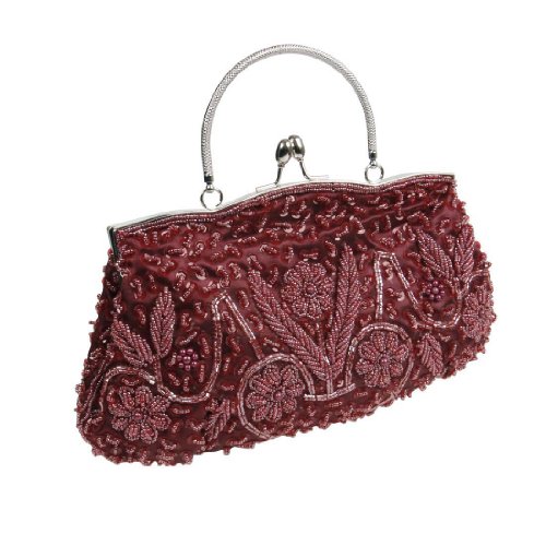 Bmc red beaded sequin design metal frame kissing lock c…