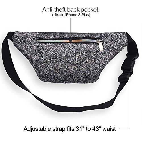 Miracu Holographic Neon Fanny Packs for Women, Fashion Cute Fanny Pack for Rave, Festival (Black) - Thumbnail 3