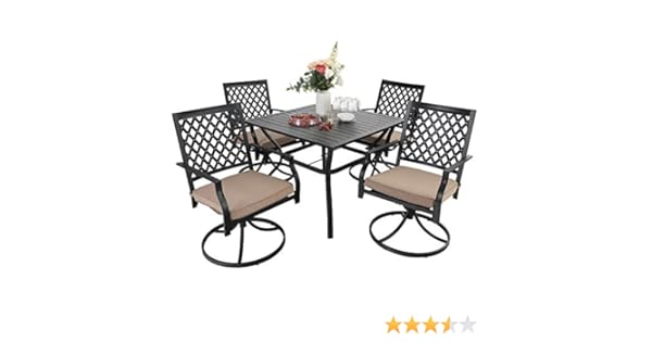 Amazon Com Phi Villa Patio Dining Set 5 Pieces 1 Metal Square Garden Umbrella Table And 4 Swivel Chairs Support 300 Lbs For Ourdoor Backyard Bistro Furniture Set With Cushion Garden Outdoor