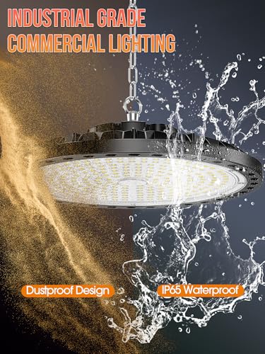 TASINUO - LED Garage Light 200 W, 2 Pieces, 20000 Lumen, UFO LED Garage Light, IP65, Waterproof, Outdoor Lamp, 7000 K, Cool White, Workshop, Warehouse, Basement, Factory,