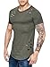 Enjoybuy Short Sleeve Hipster Hip Hop Basic Curved Hem Ripped Tops T-shirt with Holes,Army Green,X-Large