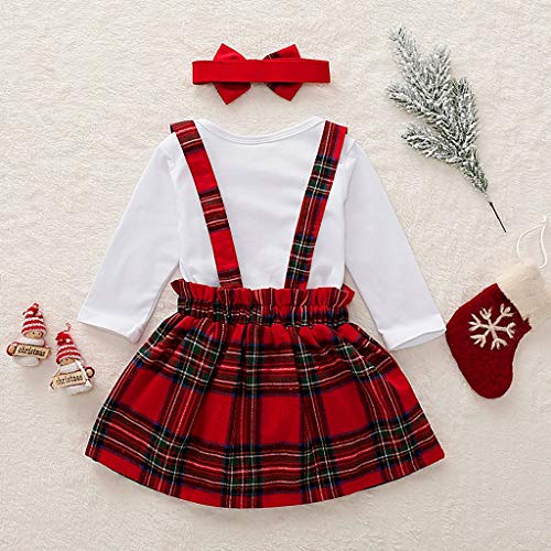 Mayunn 3-Pieces Infant Baby Girls Christmas Letter Romper+Plaid Suspender Skirts+Headbands Outfits Sets Clothes (3Months-3Years) - Thumbnail 3