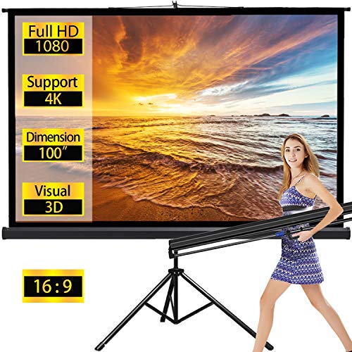 Projector Screen with Stand Outdoor Portable Pull Down Movie Screen 100 inch for Home Theater 1.3 Gain 16:9 160 Gegree Viewing Angle (Black)