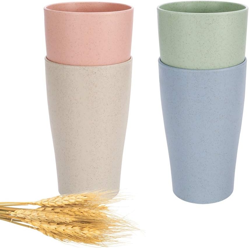 Yumi V Kids Cereal Bowls, 4 Pack Wheat Straw Bowls Big Cereal Bowl Eco-Friendly Degradable Pasta Straws Soup Bowl Dinner Plates Perfect Plates for Snack Salad Noodle Pasta - 4 Colors (C)
