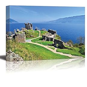 Beautiful Scenery Landscape of Ruins of Urquhart Castle Along Loch Ness Scotland - Canvas Art Wall Art - 12" x 18"