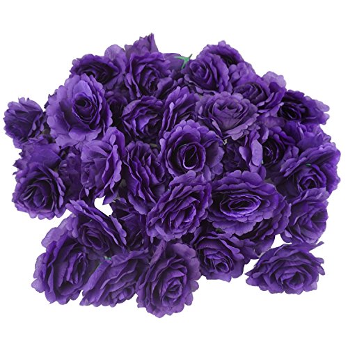 50pcs Colorfulife Artificial Silk 3.5" Peony Rose Flower Head for Wedding Home Party Decoration Hair Clip Wreath Decorative (Purple)