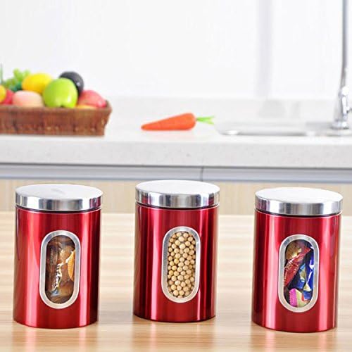 Kitchen Storage Canister Set Organization Canisters Great for Home Counter and Decor (3, Red)
