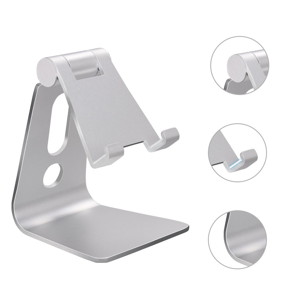 Cell Phone Holder Mfeel Adjustable Phone Stand Tablet Holder for iPhone 8 X 7 Plus 6 6S 5 5S, iPad 2/3 Air Mini Samsung Galaxy S8 S7,Switch Accessories Desk- Bright Sliver