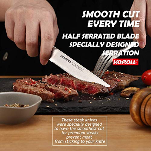 KONOLL-Steak-Knives-Set-of-4-Steaks-Knife-Serrated-Blade-German-High-Carbon-Steel-Full-Tang-Handle-Half-serrated
