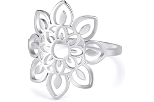 TEAMER Lotus Ring Stainless Steel Hollow Lotus Ring Geometric Ring Simple Jewelry for Women Girls