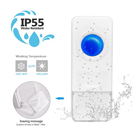 Bitiwend Wireless Doorbell Kit,Operating at 1000 Feet with 52 Chimes,4 Level Volume, 2 Receivers & 1 Weatherproof Push Button with Sound and LED Flash,Low Power Consumption - Thumbnail 3