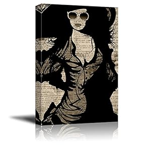 Canvas Wall Art - Fashionable Woman Sketch on Grunge Background - Giclee Print Gallery Wrap Modern Home Art Ready to Hang - 12x18 inches
