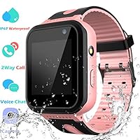 Waterproof Smart Watch Phone Boys Girls - Kids Smartwatch with LBS Position Tracker SOS Voice Chat Camera Game Flashlight Alarm Clock Children Sports Digital Students Wrist Watch Birthday Gifts, Pink
