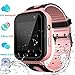 Waterproof Smart Watch Phone Boys Girls - Kids Smartwatch with LBS Position Tracker SOS Voice Chat Camera Game Flashlight Alarm Clock Children Sports Digital Students Wrist Watch Birthday Gifts, Pink