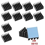 Gadgeter 10pcs Aluminum Heatsink Cooler Circuit Board Cooling Fin for Raspberry Pi,VGA RAM,IC Chips,Mosfet SCR,South Bridge,North Bridge, with 3M 8810 Thermally Conductive Heat Transfer Tape