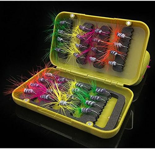 AGadget Fly Fishing Flies 32PCS Hook Flies Artificial Assorted Lure Kit Bss Trouts Salmon with Fly Box