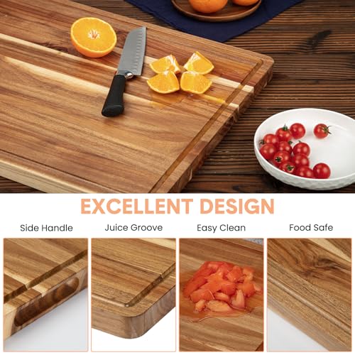 Garvee Large Acacia Wood Cutting Board 61x46cm, 3cm Thick Reversible Wooden Chopping Board with Deep Juice Groove & Handles, Edge Grain Butcher Block Board for Meat, Vegetables, Fruit