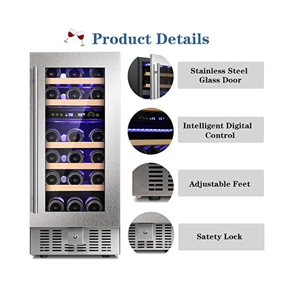 AGLUCKY-15-Wine-CoolerChiller-Built-in-or-Freestanding-Beverage-Refrigerator-Single-Bottle-Area-with-Stainless-Steel-Double-layer-Tempered-Glass-Door-28-Bottles