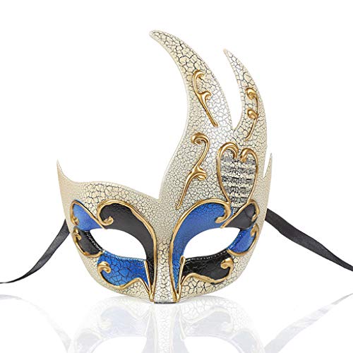 Men's Masquerade Mask Halloween Costume Vintage Venetian Checkered Musical Party Mardi Gras Mask (Blue -2, Free) - Thumbnail 4