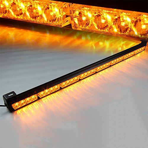 Xprite Amber Yellow 35.5″ 32 LED 7 Modes Traffic Advisor / Advising Emergency Warning Vehicle Strobe Top Roof LED Light Bar