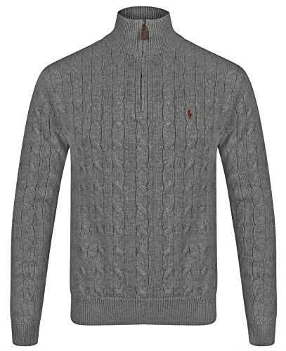Ralph Lauren Half Zip Cable Knit Jumper (Medium, Dark Grey)