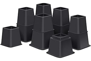 ANNKUT Bed Risers 8 inch Heavy Duty,Elevation in Heights 3, 5, 8 Inch，Adjustable Furniture Risers for Chair Table and Desk Legs Lifting (6 Pack,Black)
