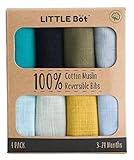 Little Bot Muslin Reversible Bandana Bib. 4 Pack, 100% Cotton.