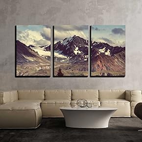 3 Piece Canvas Wall Art - Mountains in Alaska - Modern Home Art Stretched and Framed Ready to Hang - 16"x24"x3 Panels