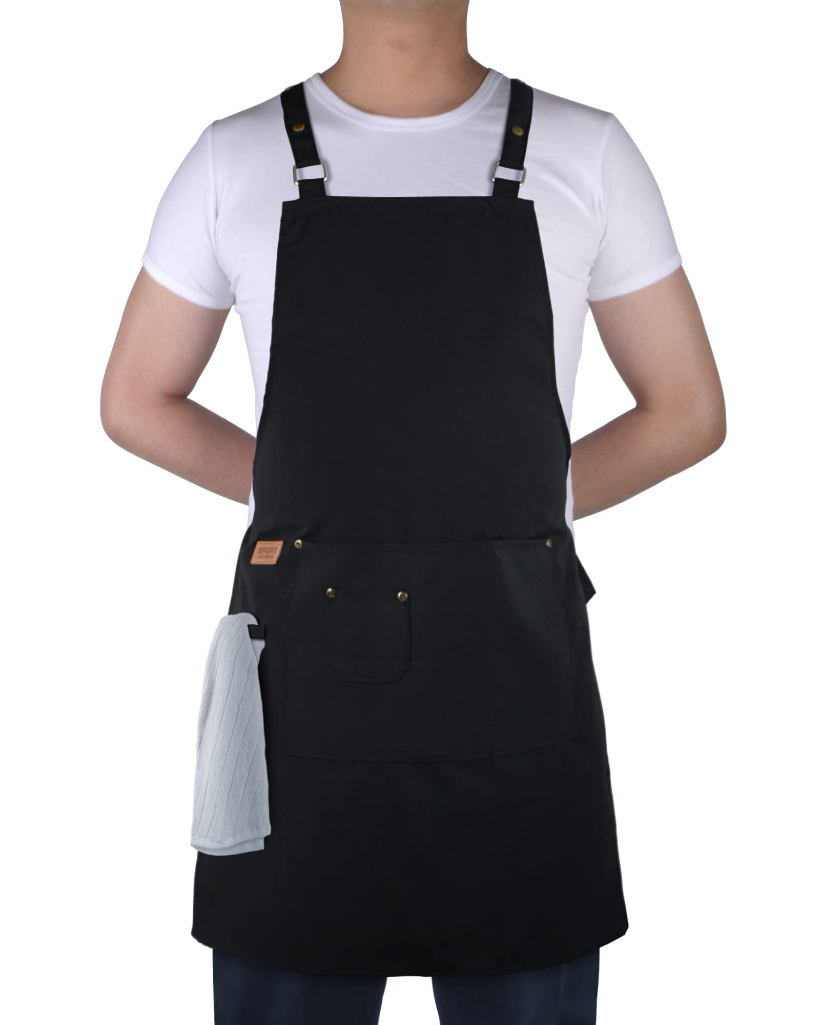 Small snail Adjustable Apron with Pockets Cross Back Chef Aprons Cooking Bibs Women Men Unisex for Gardening Baking Butchers Home Kitchen Restaurant Coffee House Black Polyester