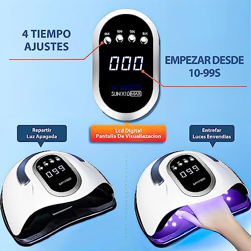 Lámpara de Uñas, UV/LED Secador de Uñas de 280W, 66 luces Fototerapia de Uñas Máquina con 4 Ajustes de Temporizador y Pantalla LCD, con Sensor Automático, lámpara de gel de curado portátil más rápido
