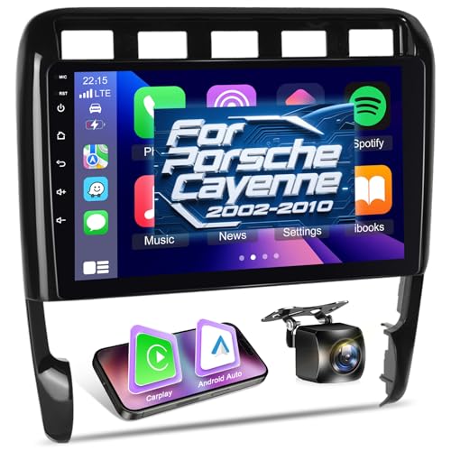 NHOPEEW 2G+64G Android Car Radio for Porsche Cayenne 2002-2010 - Wireless Carplay & Android Auto - 9 Inch Android Stereo with WiFi EQ GPS Mirror Link FM RDS + AHD Camera & Mic