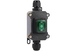 Meskliu Waterproof Inline Cord Switch,DPST AC 20A-125V,16A-250V Outdoor Start Stop Switch,On Off Toggle Switch Double Entry/Outlet with Green Light Rocker Button Switch