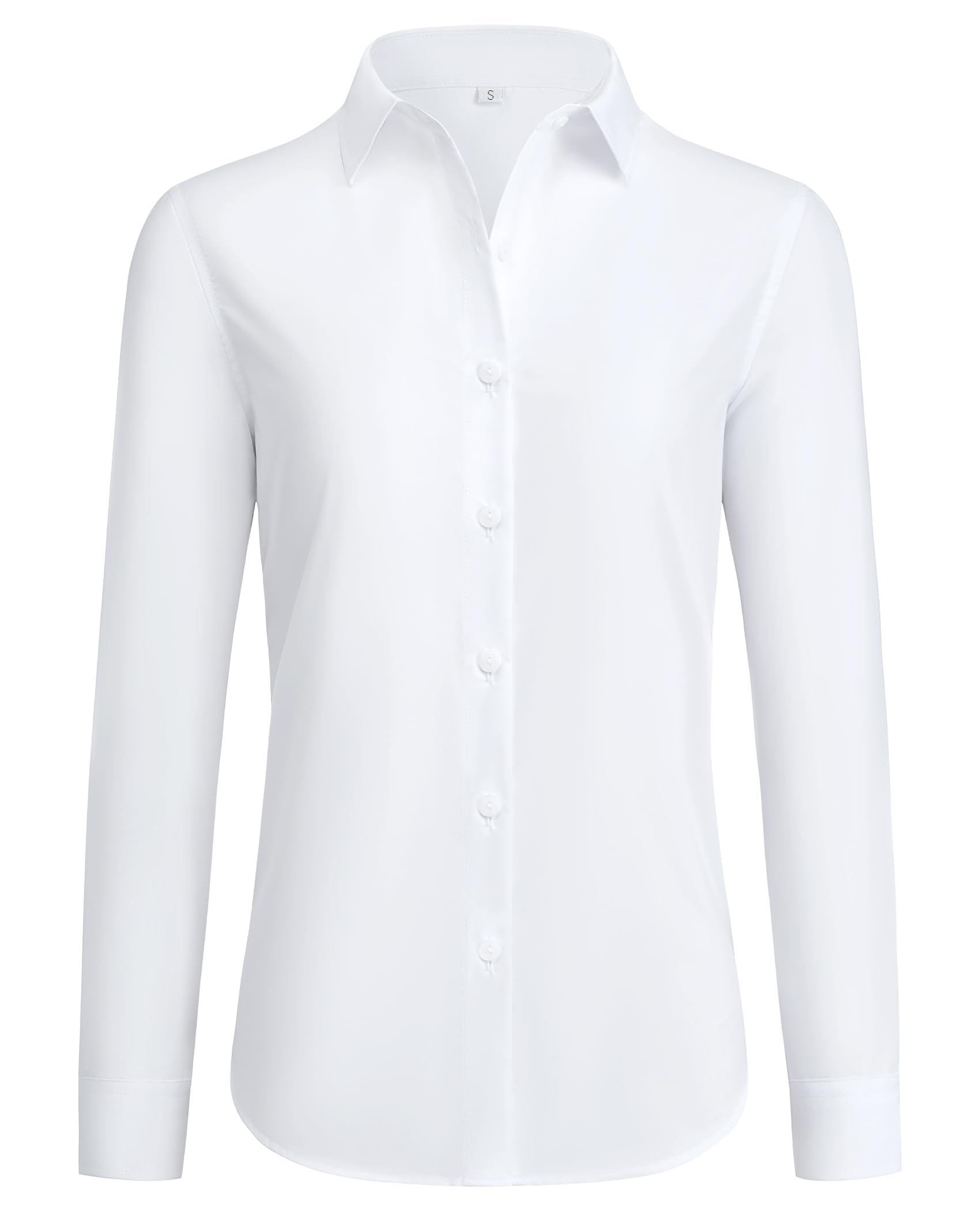 Photo 1 of siliteelon Button Down Shirt for Women Wrinkle Free Tops for Ladies Long Sleeve Work Blouses Buisiness Casual Fall Outfits White