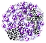 Big A Solutions Rosary Beads Catholic - Rosario - Handmade - Blue Rosary - Purple Rosary - Pink Rosary - Imitation Pearl - Free Velvet Pouch - Catholic Gift idea Easter Gift