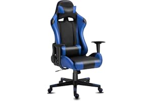 Modern-Depo Swivel Gaming Chair Recliner Height Adjustable Office Reclining Chair with Headrest Lumbar Support, Black Blue