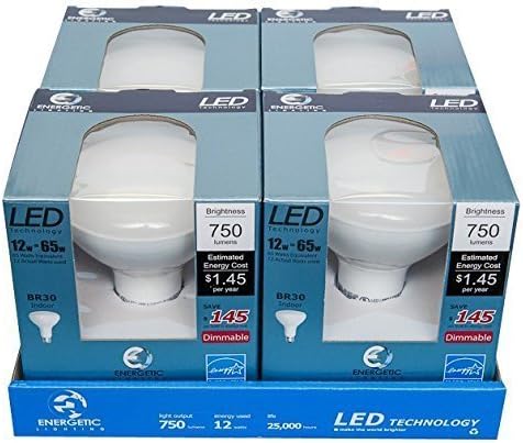 Energetic Lighting ELY12D-2BRW-VB-4 BR30 (Can Light Style Bulb) - 65 Watt Equivalent Soft White (2700K) 12 Watt Extended Life LED Bulb, 4-Pack - dimmable by Energetic Lighting