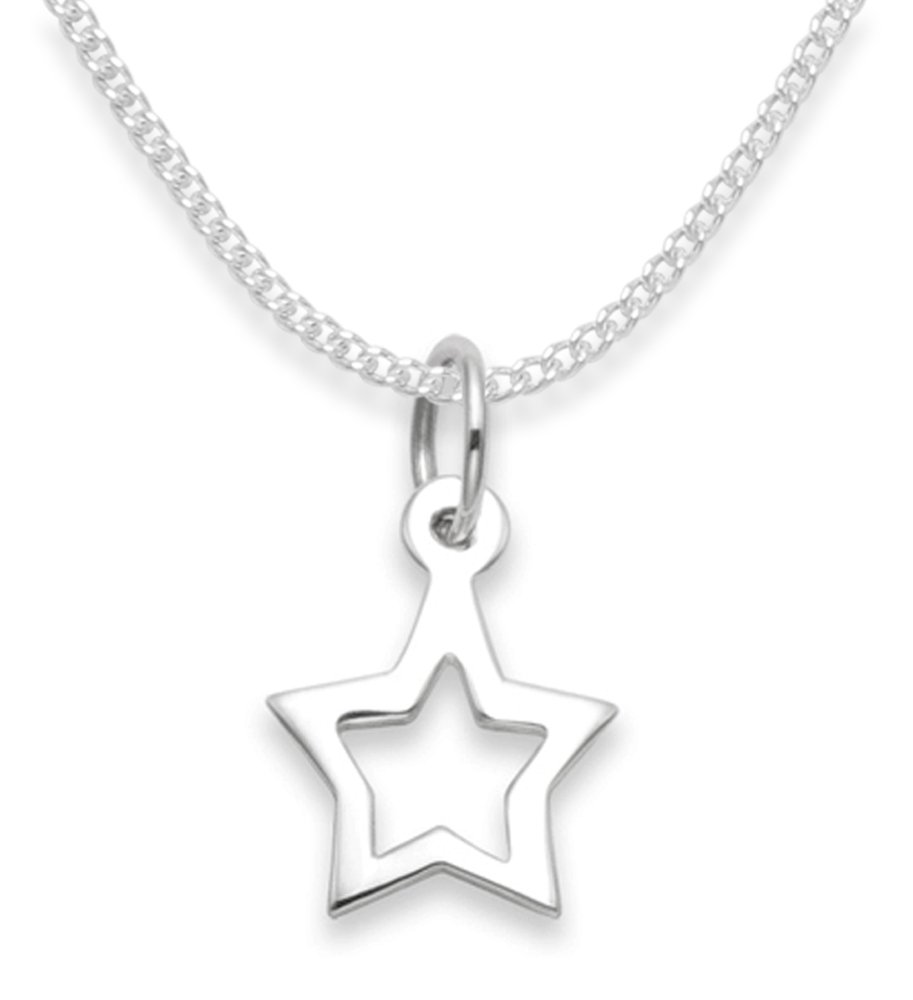 Sterling Silver Children's Star Necklace on 14'' (35cm) Silver Curb Chain - Size 10mm x 11mm Gift Boxed 8101/14