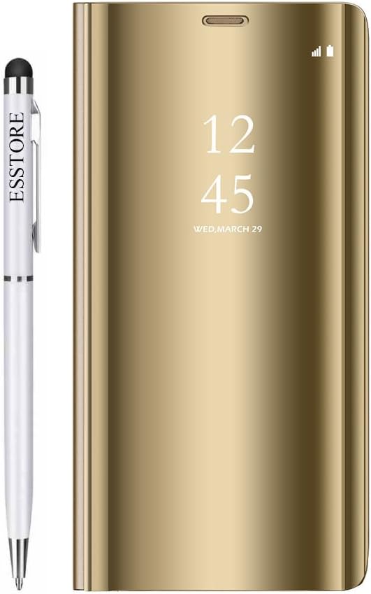 Smartphone Case for Huawei P20 Lite/Nova 3E [Metal Plating Technology] Luxury Ultra Slim Semi-Transparent Perspective Mirror Cover with Auto Sleep/Wake and Stand Function, Gold