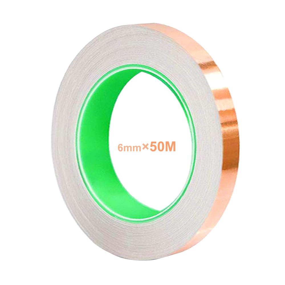 QitinDasen 50m X 6mm Copper Foil Tape with Dual Conductive Adhesive, for EMI Shielding, Slug Repellent, Paper Circuits, Electrical Repairs, Grounding, Crafts DIY