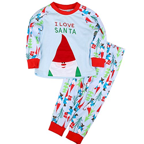 Blue Santa Toddler Kid Boys Girls Christmas pajama T shirt+long pants A7170 (4T, Blue)