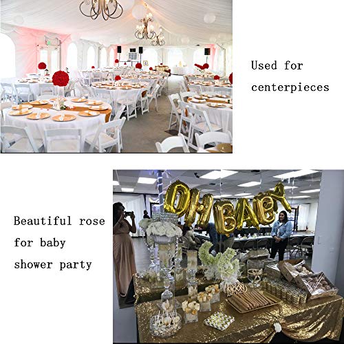 Lmeison Artificial Flower Rose, 50pcs Real Looking Artificial Roses w/Stem for Bridal Wedding Bouquets Centerpieces Baby Shower DIY Party Home Décor, Blush with 4 Leaves - Thumbnail 5