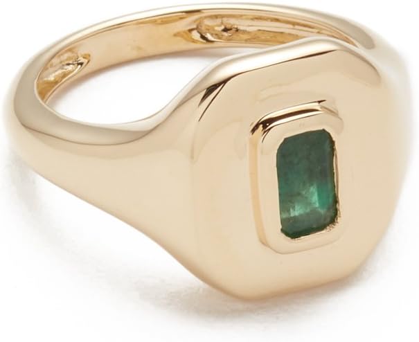 Women's 18k Gold Baguette Essential Pinky Ring, Gold/Emerald, 3