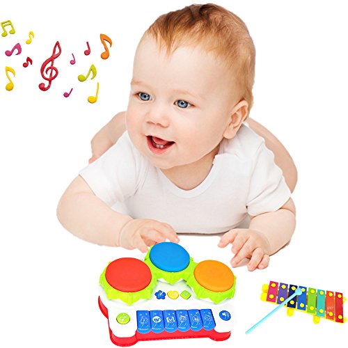 Baby Drums Piano Music Toys Keyboard Toddler Musical Instrument, Enhance Your Child's Hearing and Creativity, Best Birthday Festival Gift - with Mini Xylophone and Flashing Lights
