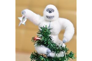 MUIMRAY Christmas Tree Topper Abominable Snow Monster Handmade Abominable Chimpanzees Hugger with Star Plush Xmas Tree Ornament Christmas Ornament (White)