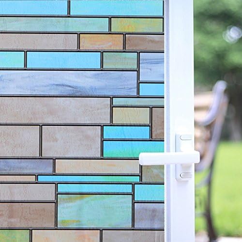 Towerin Glass Film No Glue 3D Static Privacy Window Film Non adhesive Window Sticker Heat Control Anti UV Decorative Film for Glass Doors for Home, Office, Meeting Room (Colorful, 35.5" X78.7'')