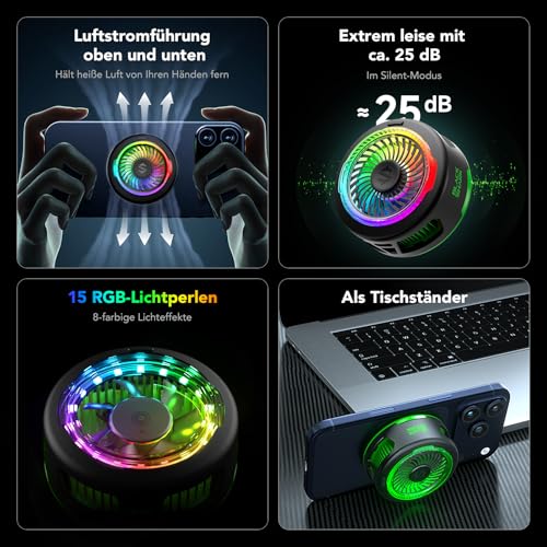 Black Shark FunCooler 6 Magnetic Phone Cooler for Gaming, Portable Mobile Phone Cooler with RGB Lighting, Mobile Phone Cooling Fan for iPhone Magnetic Series/Tablet/iPad (Black)