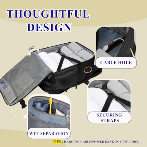 ZHXX Ryanair Backpack 40 x 30 x 20 cm, Hand Luggage 40 x 30 x 20 cm for Ryanair, Airplane Travel Backpack for Multiple Airlines with Charging Hole and Anti-Theft Pocket
